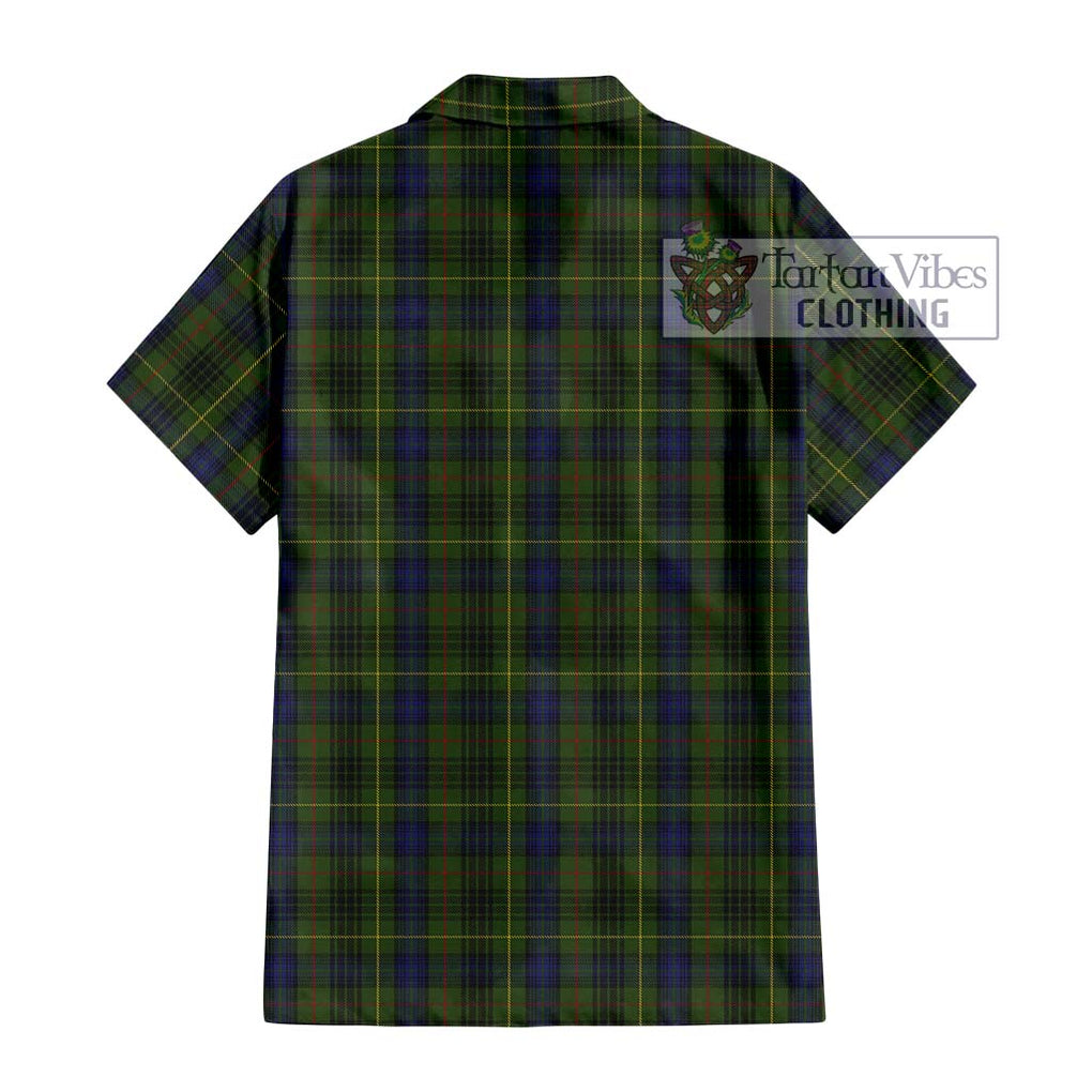 Stewart Hunting Tartan Short Sleeve Button Shirt with Family Crest DNA In Me Style - Tartanvibesclothing Shop