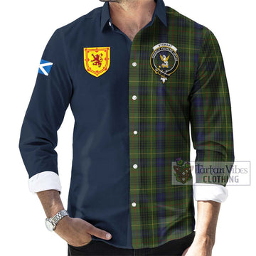 Stewart Hunting Tartan Long Sleeve Button Shirt Alba with Scottish Lion Royal Arm Half Style