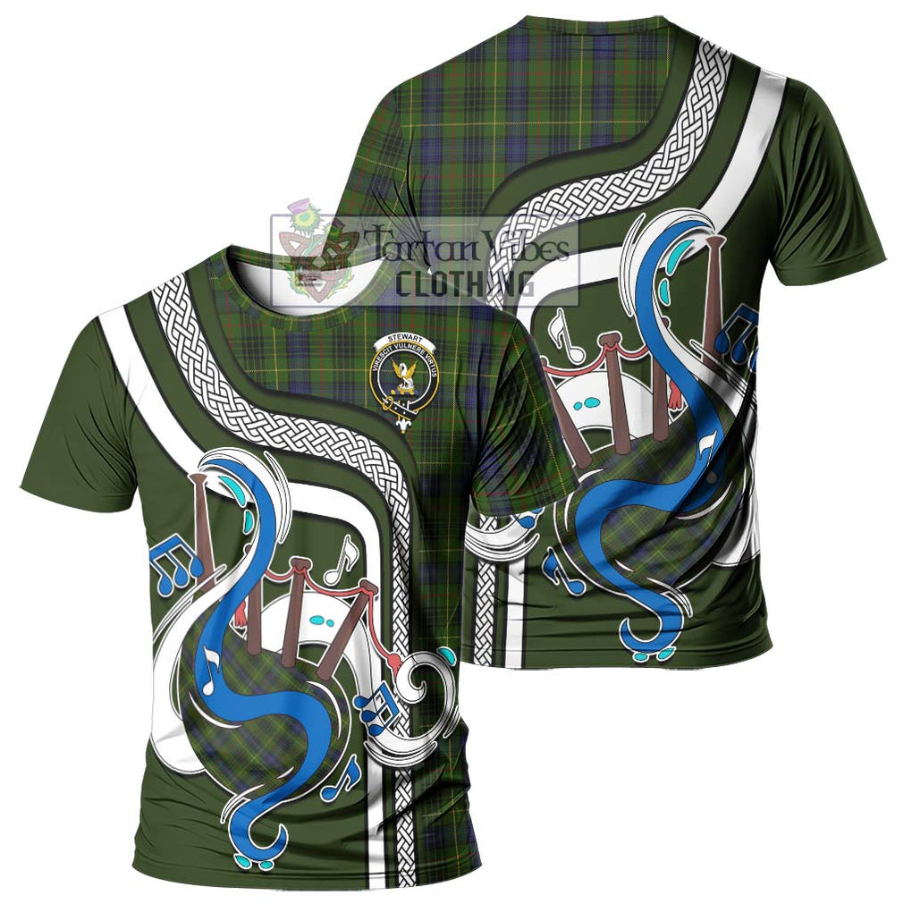 Stewart Hunting Tartan T-Shirt with Epic Bagpipe Style - Tartanvibesclothing Shop