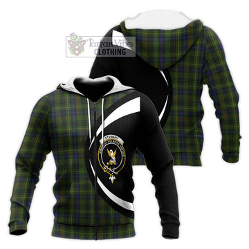 Stewart Hunting Tartan Knitted Hoodie with Family Crest Circle Style