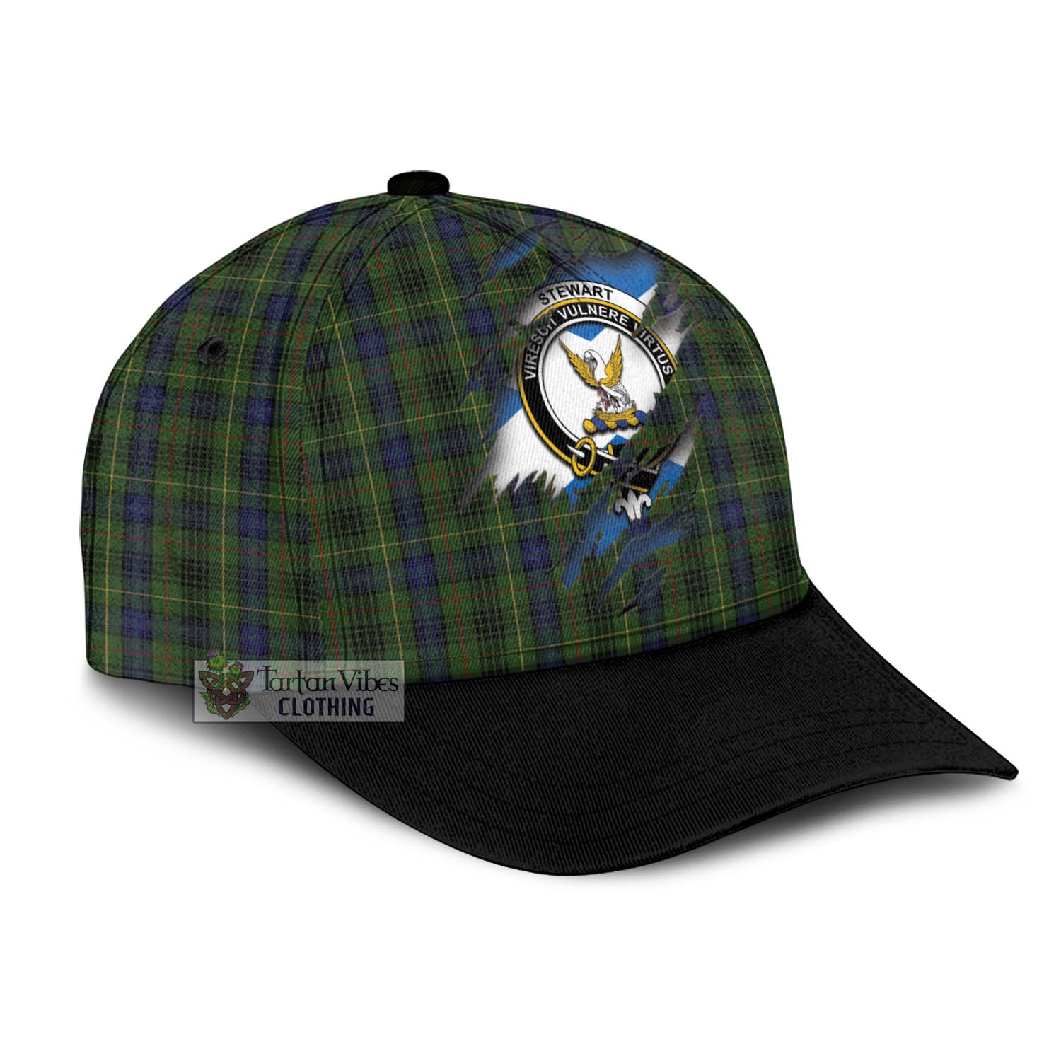 Tartan Vibes Clothing Stewart Hunting Tartan Classic Cap with Family Crest In Me Style