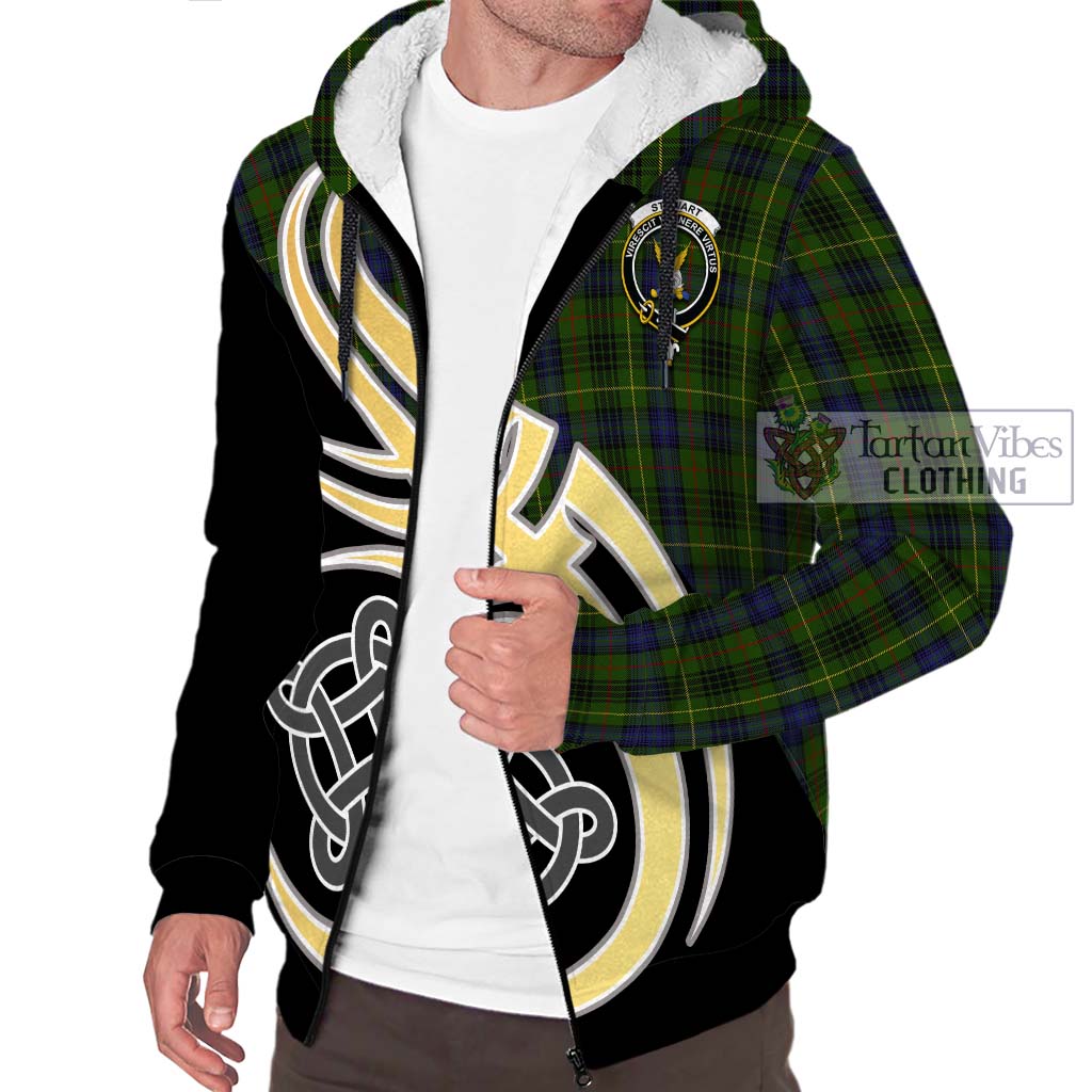 Stewart Hunting Tartan Sherpa Hoodie with Family Crest and Celtic Symbol Style - Tartan Vibes Clothing