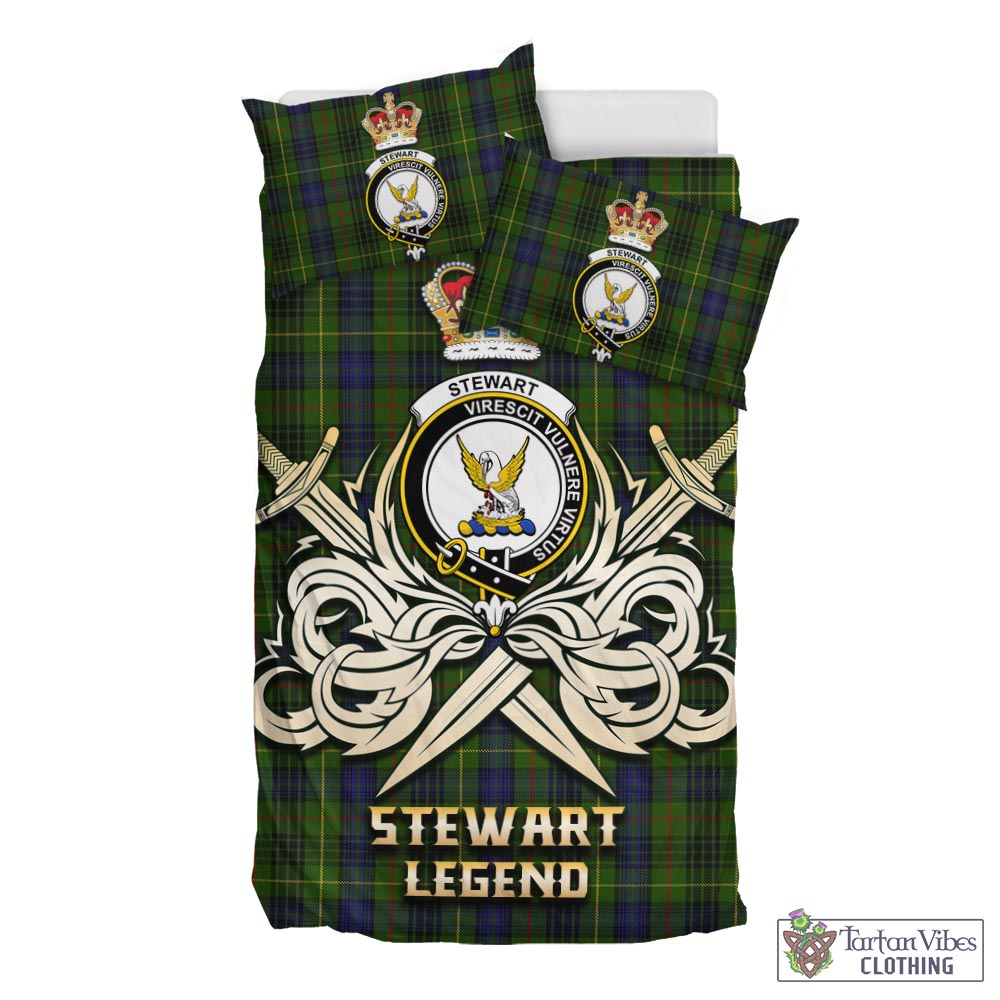 Tartan Vibes Clothing Stewart Hunting Tartan Bedding Set with Clan Crest and the Golden Sword of Courageous Legacy