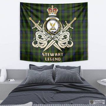 Stewart Hunting Tartan Tapestry with Clan Crest and the Golden Sword of Courageous Legacy