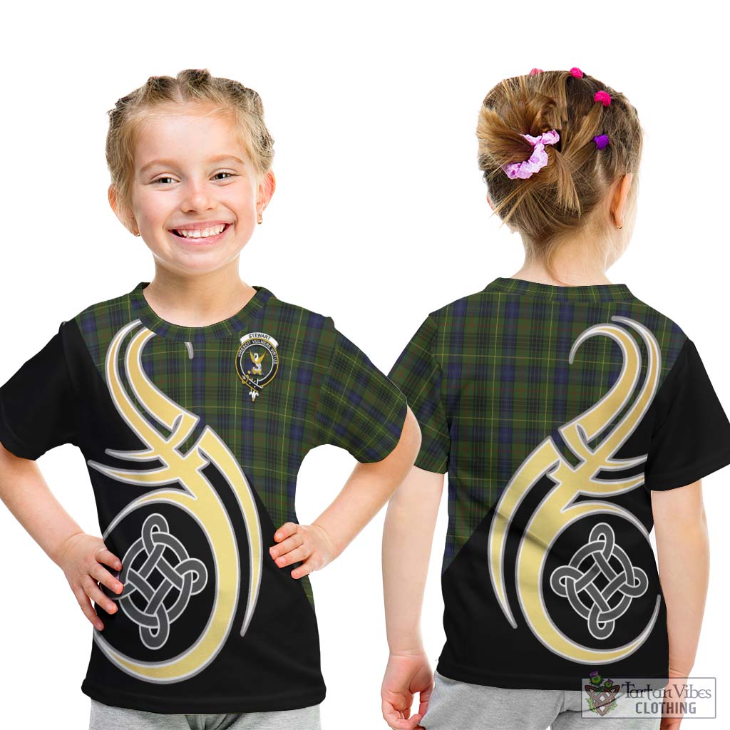 Stewart Hunting Tartan Kid T-Shirt with Family Crest and Celtic Symbol Style - Tartan Vibes Clothing