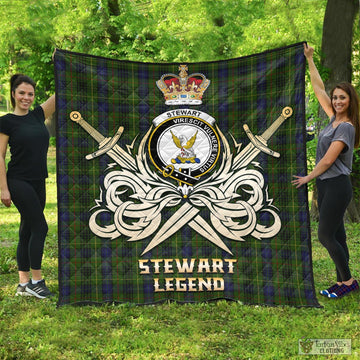 Stewart Hunting Tartan Quilt with Clan Crest and the Golden Sword of Courageous Legacy