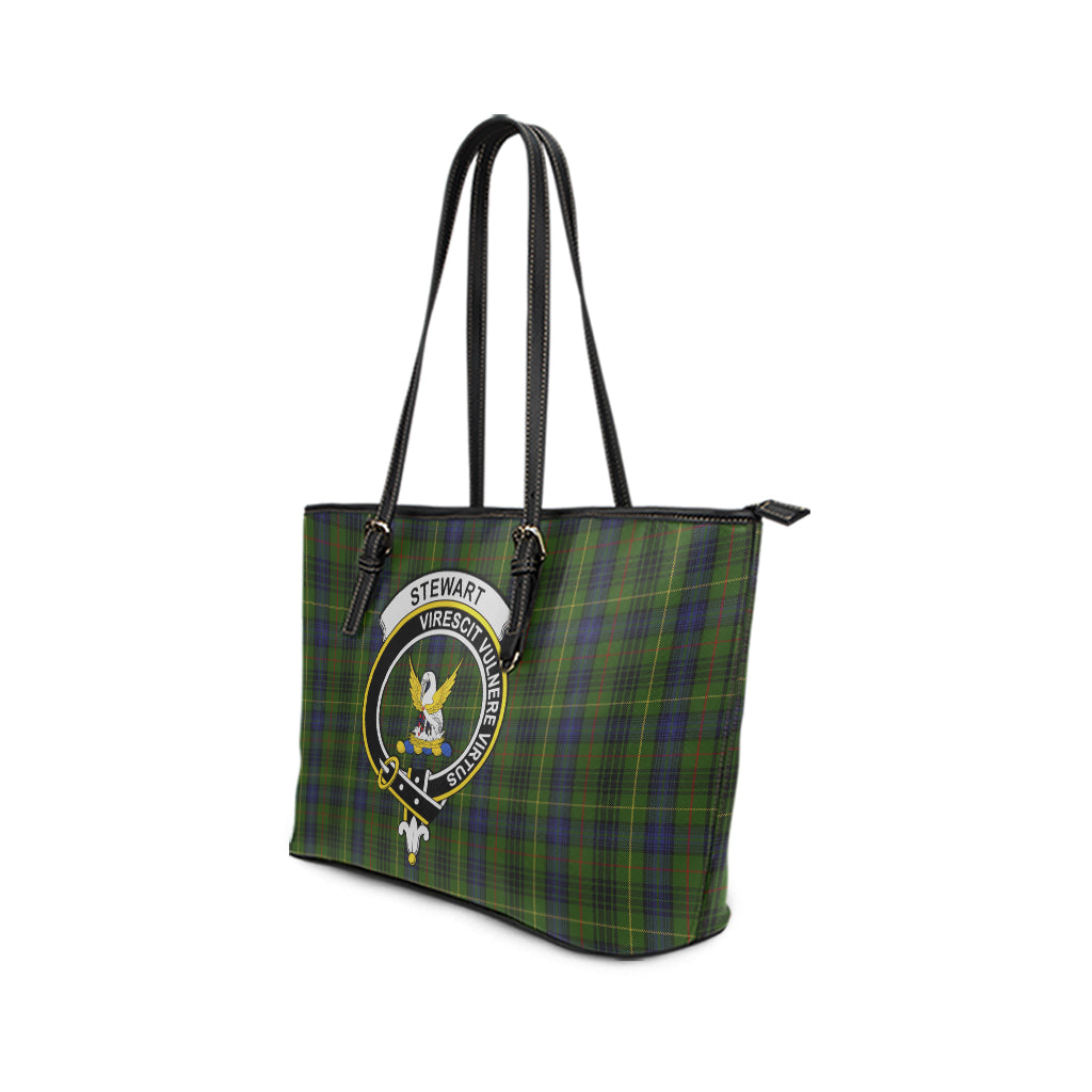 Stewart Hunting Tartan Leather Tote Bag with Family Crest - Tartan Vibes Clothing