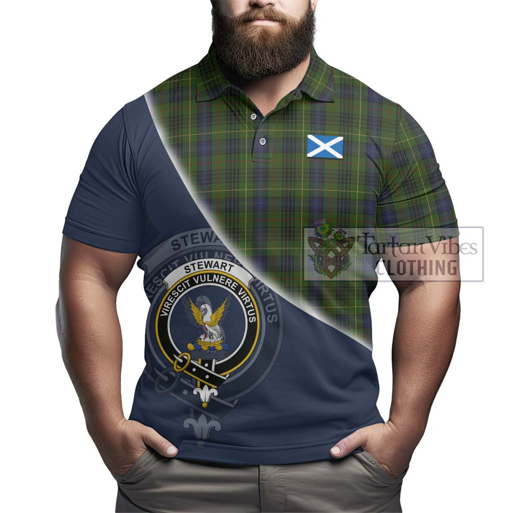 Stewart Hunting Tartan Polo Shirt with Personalised National Flag and Family Crest Half Style - Tartanvibesclothing Shop