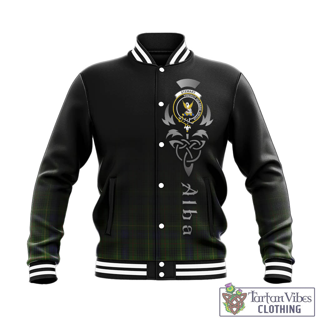 Tartan Vibes Clothing Stewart Hunting Tartan Baseball Jacket Featuring Alba Gu Brath Family Crest Celtic Inspired