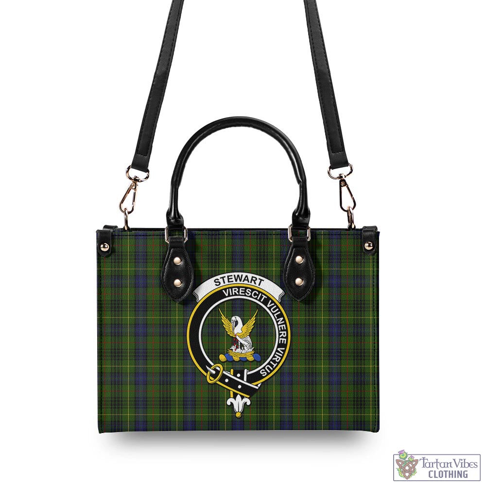 Tartan Vibes Clothing Stewart Hunting Tartan Luxury Leather Handbags with Family Crest