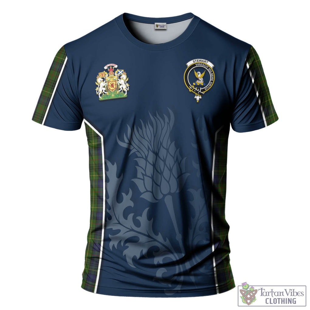 Tartan Vibes Clothing Stewart Hunting Tartan T-Shirt with Family Crest and Scottish Thistle Vibes Sport Style