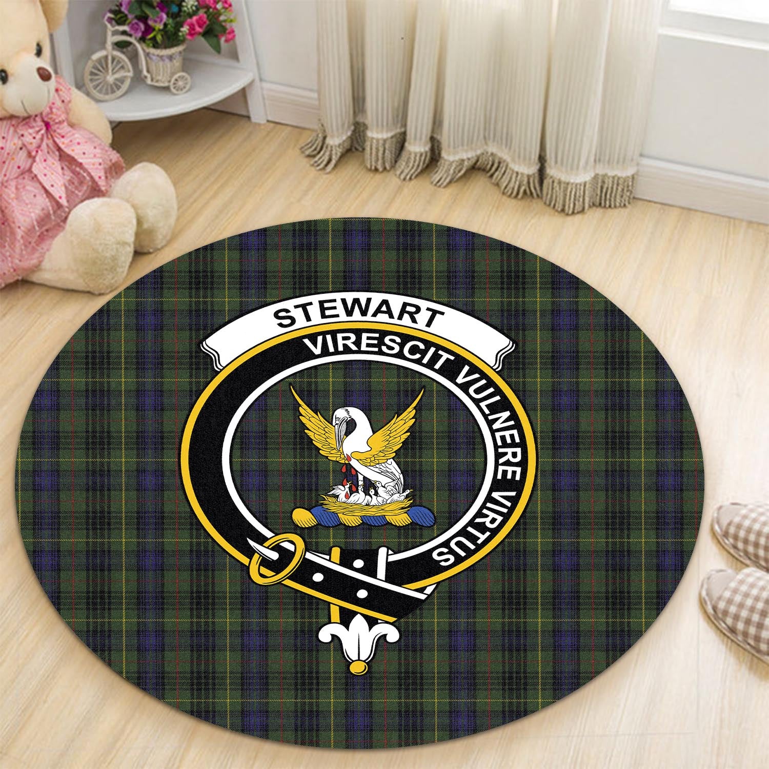 stewart-hunting-tartan-round-rug-with-family-crest