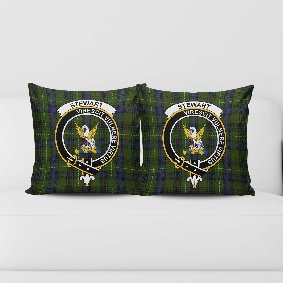 Stewart Hunting Tartan Pillow Cover with Family Crest - Tartanvibesclothing