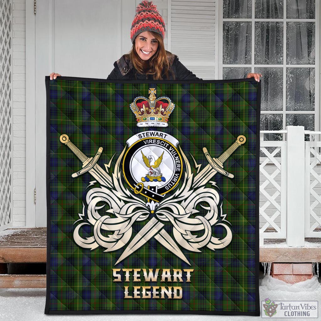 Tartan Vibes Clothing Stewart Hunting Tartan Quilt with Clan Crest and the Golden Sword of Courageous Legacy