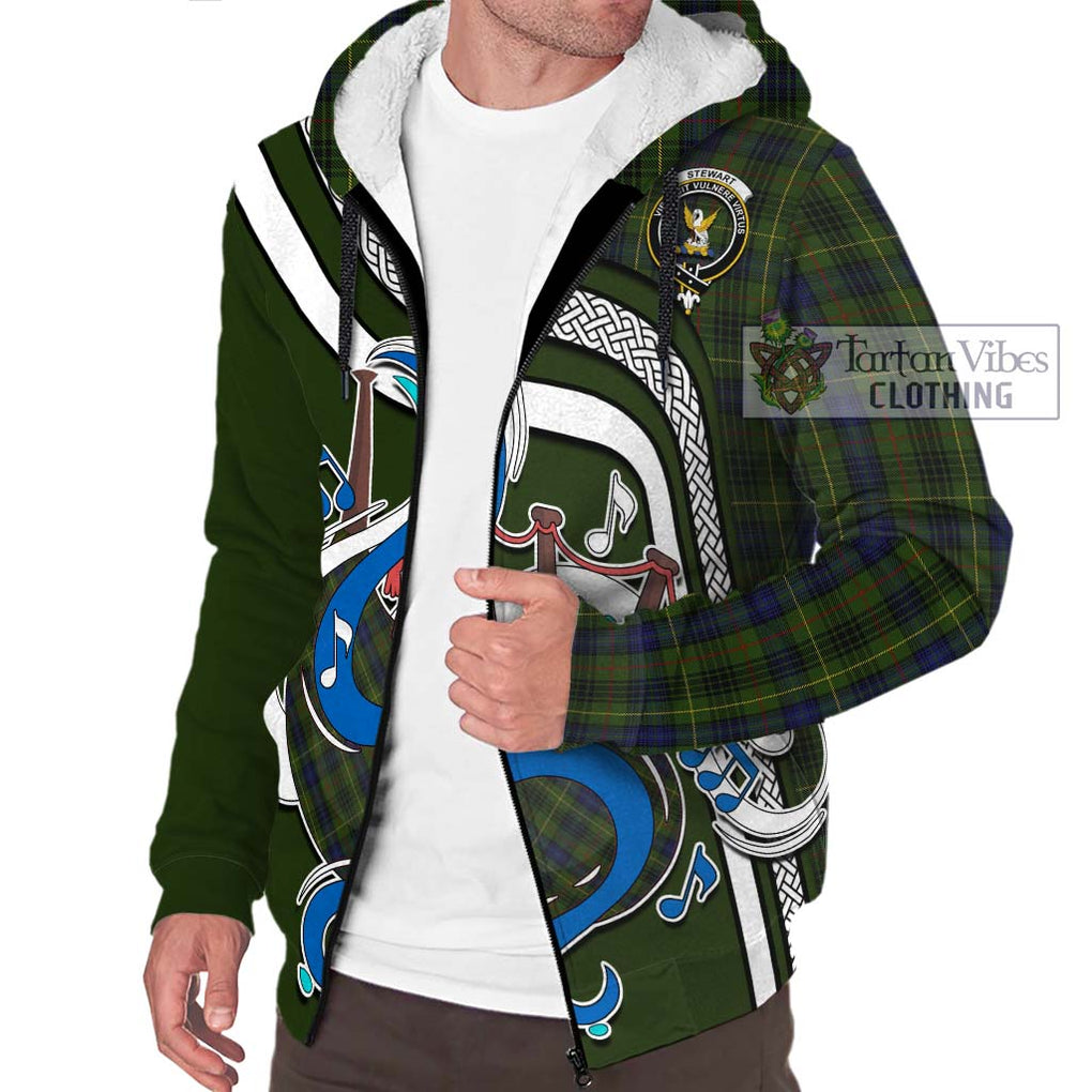 Stewart Hunting Tartan Sherpa Hoodie with Epic Bagpipe Style Unisex - Tartanvibesclothing Shop