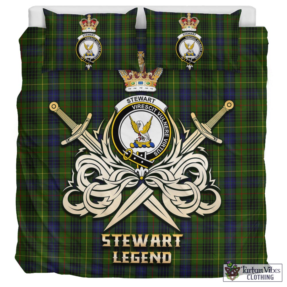 Tartan Vibes Clothing Stewart Hunting Tartan Bedding Set with Clan Crest and the Golden Sword of Courageous Legacy