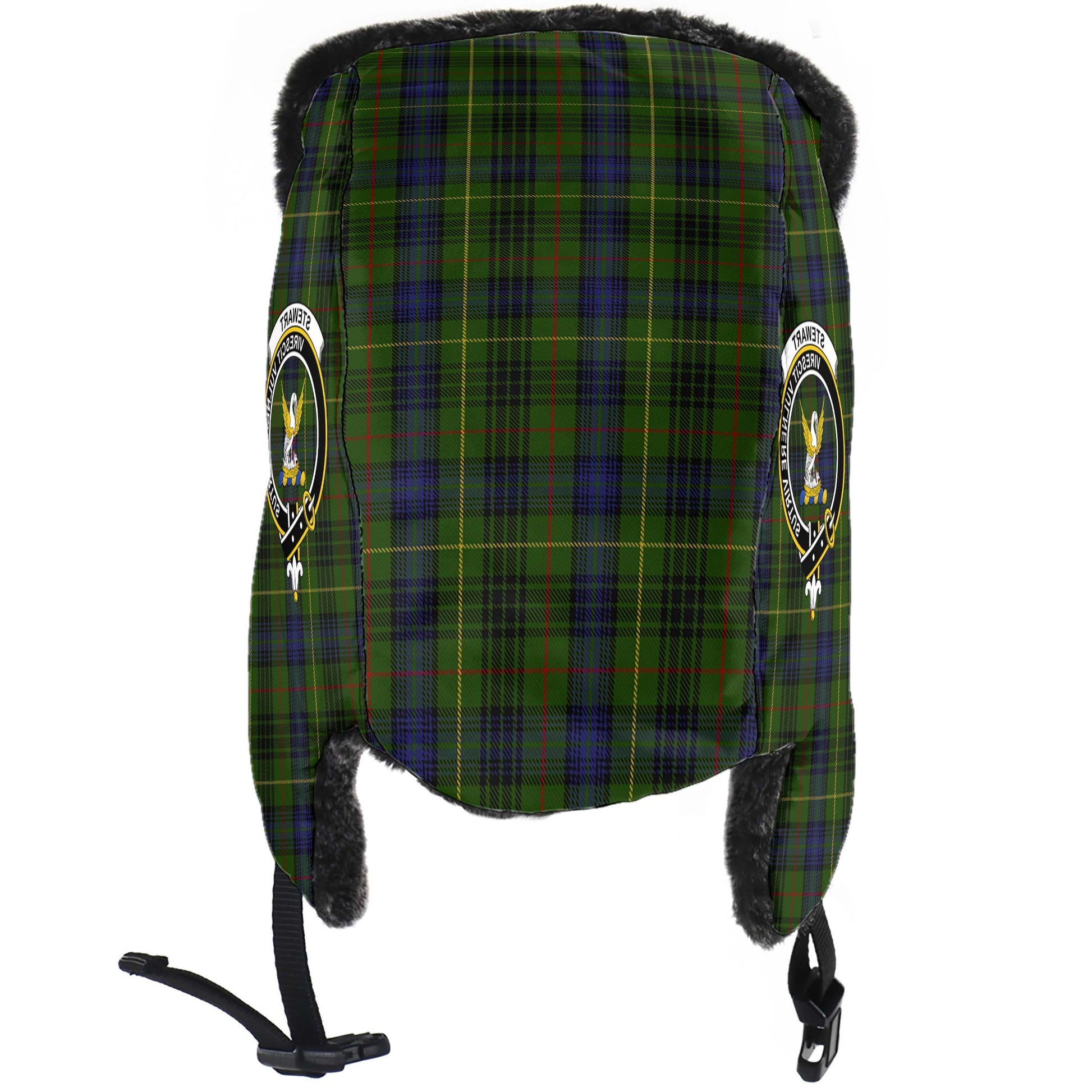 Stewart Hunting Tartan Winter Trapper Hat with Family Crest - Tartanvibesclothing