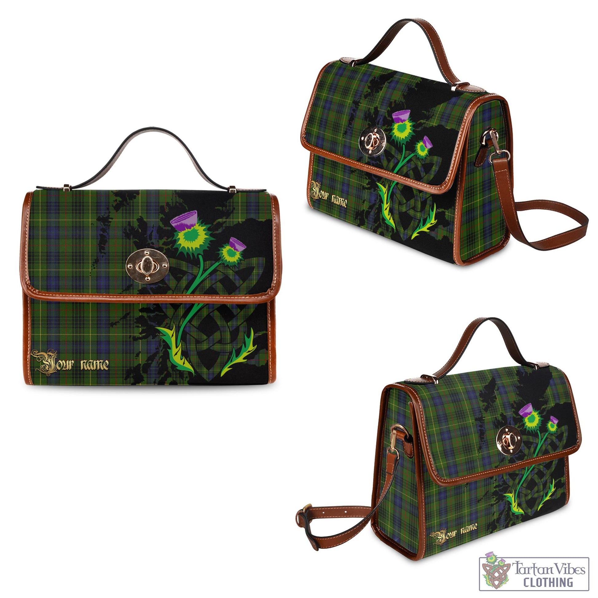 Tartan Vibes Clothing Stewart Hunting Tartan Waterproof Canvas Bag with Scotland Map and Thistle Celtic Accents