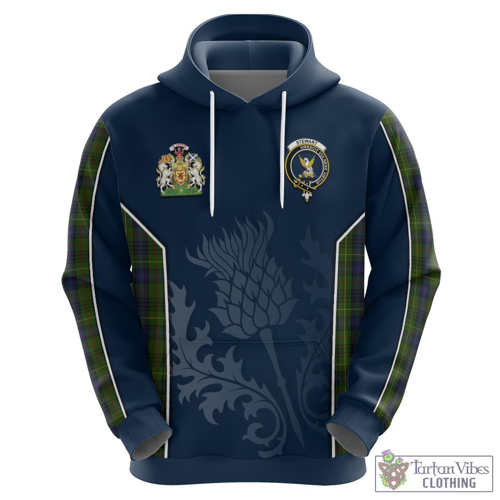 Tartan Vibes Clothing Stewart Hunting Tartan Hoodie with Family Crest and Scottish Thistle Vibes Sport Style