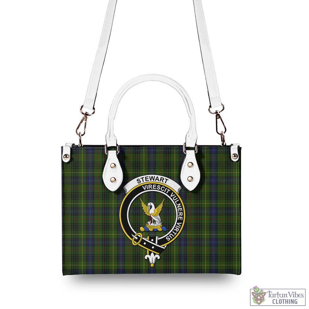 Tartan Vibes Clothing Stewart Hunting Tartan Luxury Leather Handbags with Family Crest