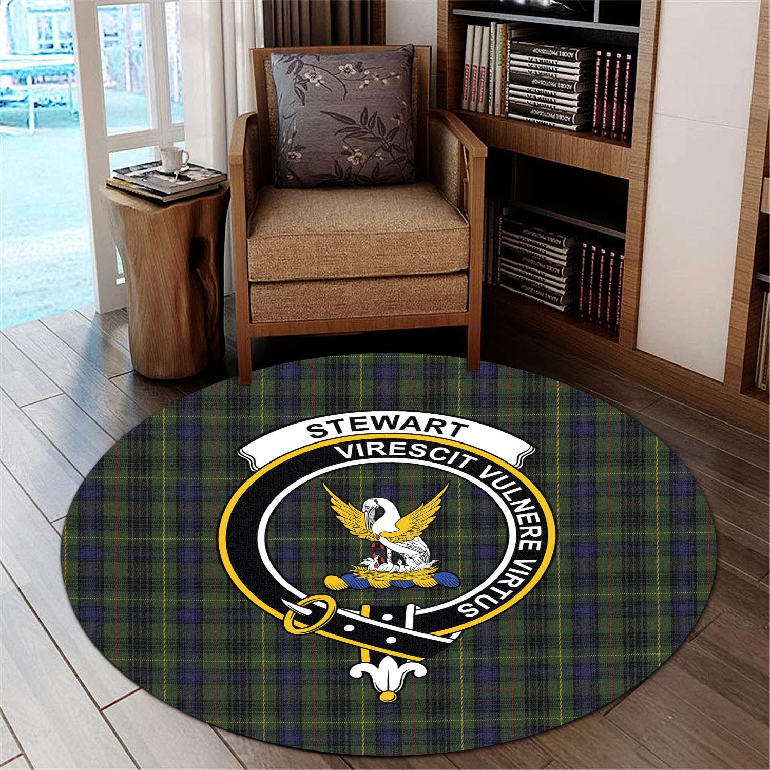 stewart-hunting-tartan-round-rug-with-family-crest