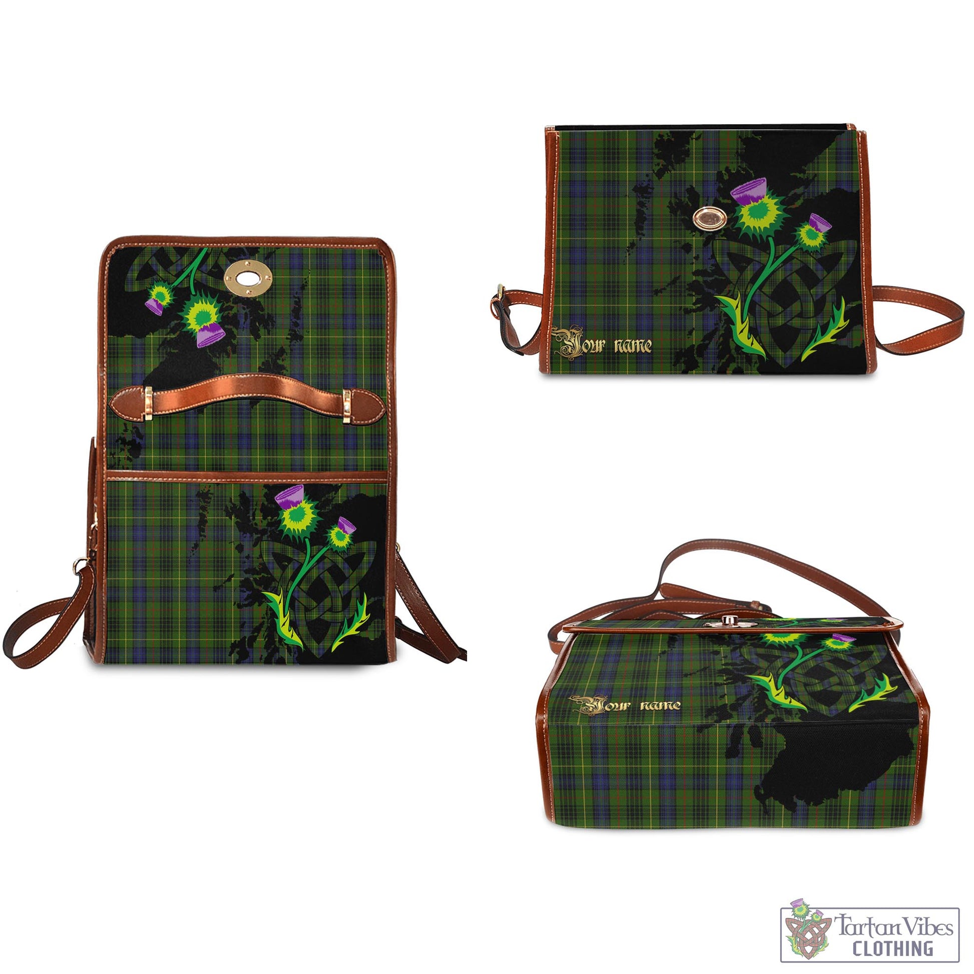 Tartan Vibes Clothing Stewart Hunting Tartan Waterproof Canvas Bag with Scotland Map and Thistle Celtic Accents