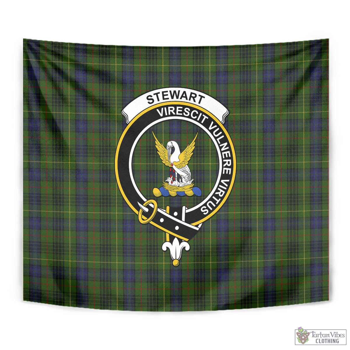 Tartan Vibes Clothing Stewart Hunting Tartan Tapestry Wall Hanging and Home Decor for Room with Family Crest