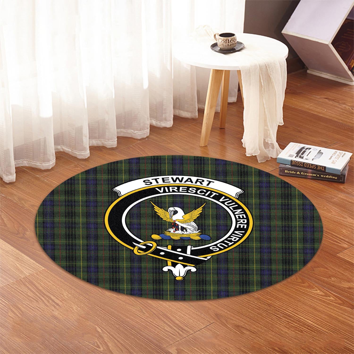 stewart-hunting-tartan-round-rug-with-family-crest