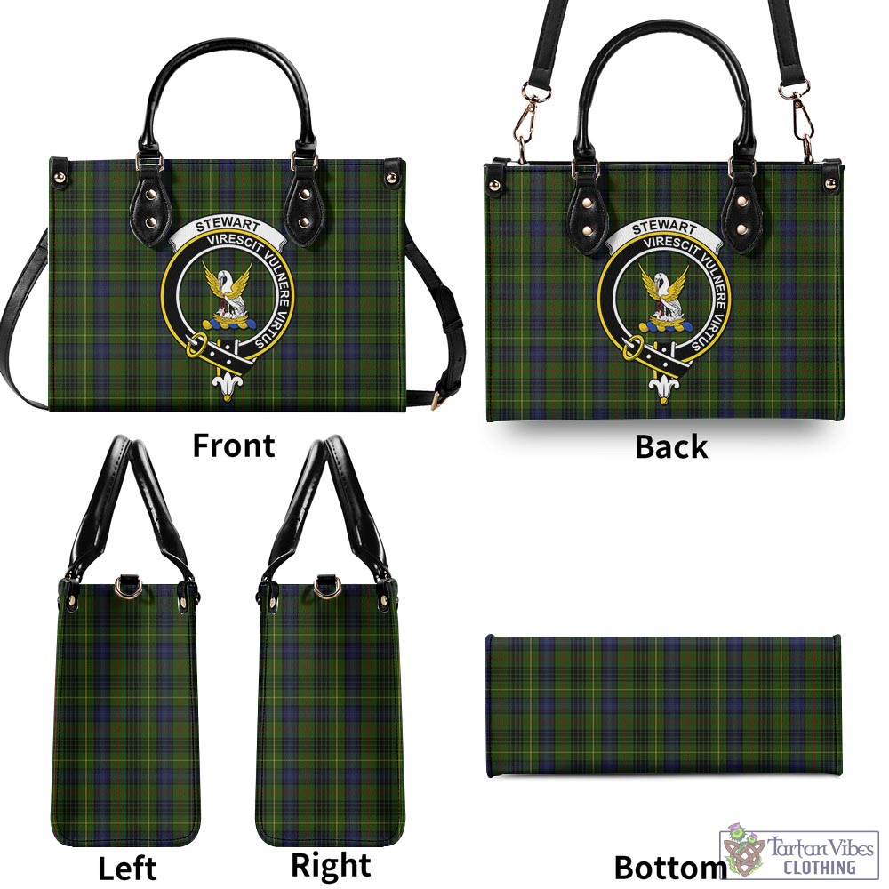 Tartan Vibes Clothing Stewart Hunting Tartan Luxury Leather Handbags with Family Crest