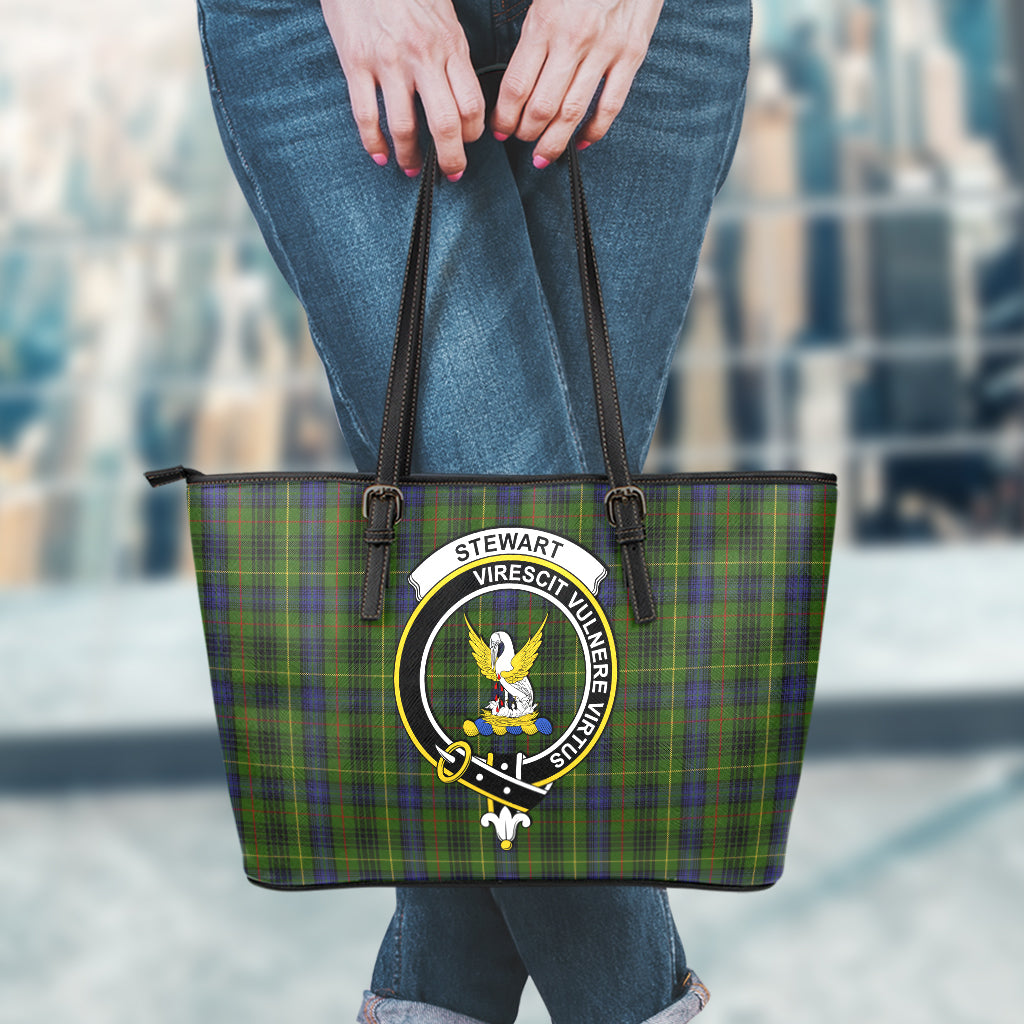 Stewart Hunting Tartan Leather Tote Bag with Family Crest - Tartan Vibes Clothing