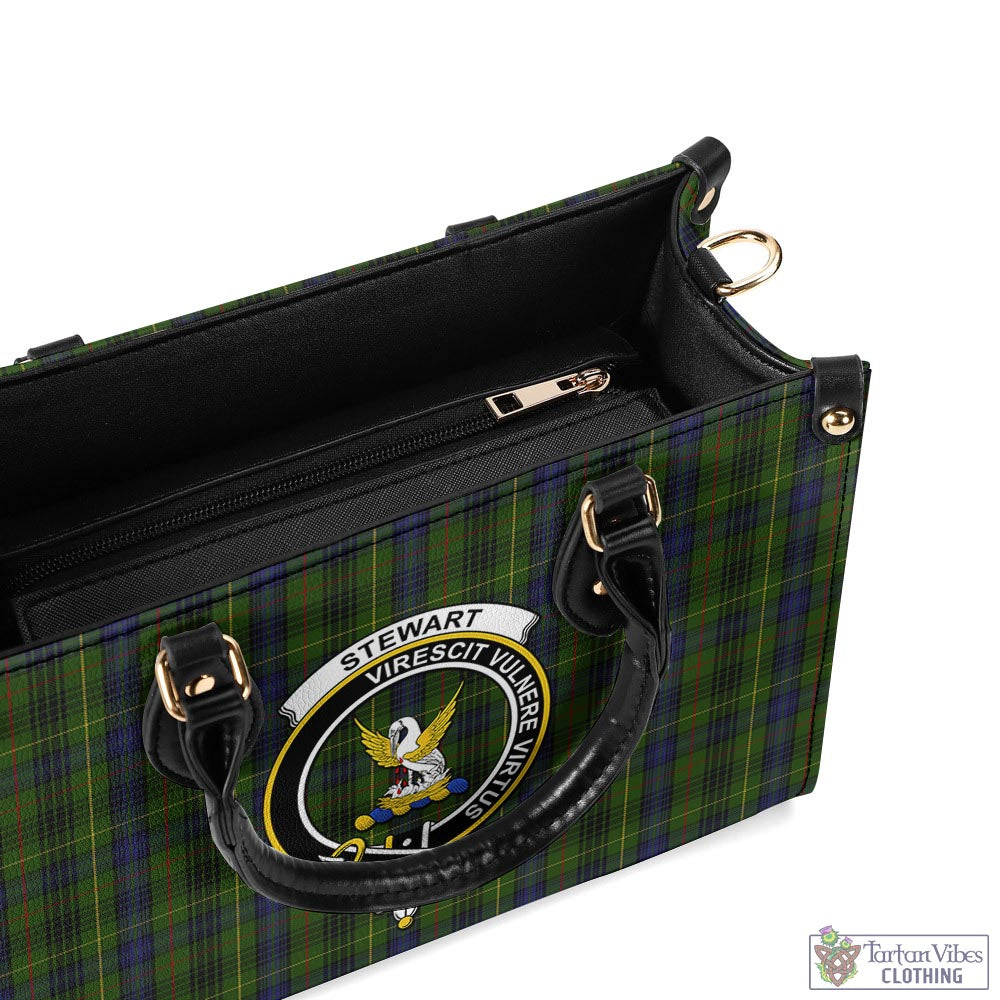 Tartan Vibes Clothing Stewart Hunting Tartan Luxury Leather Handbags with Family Crest