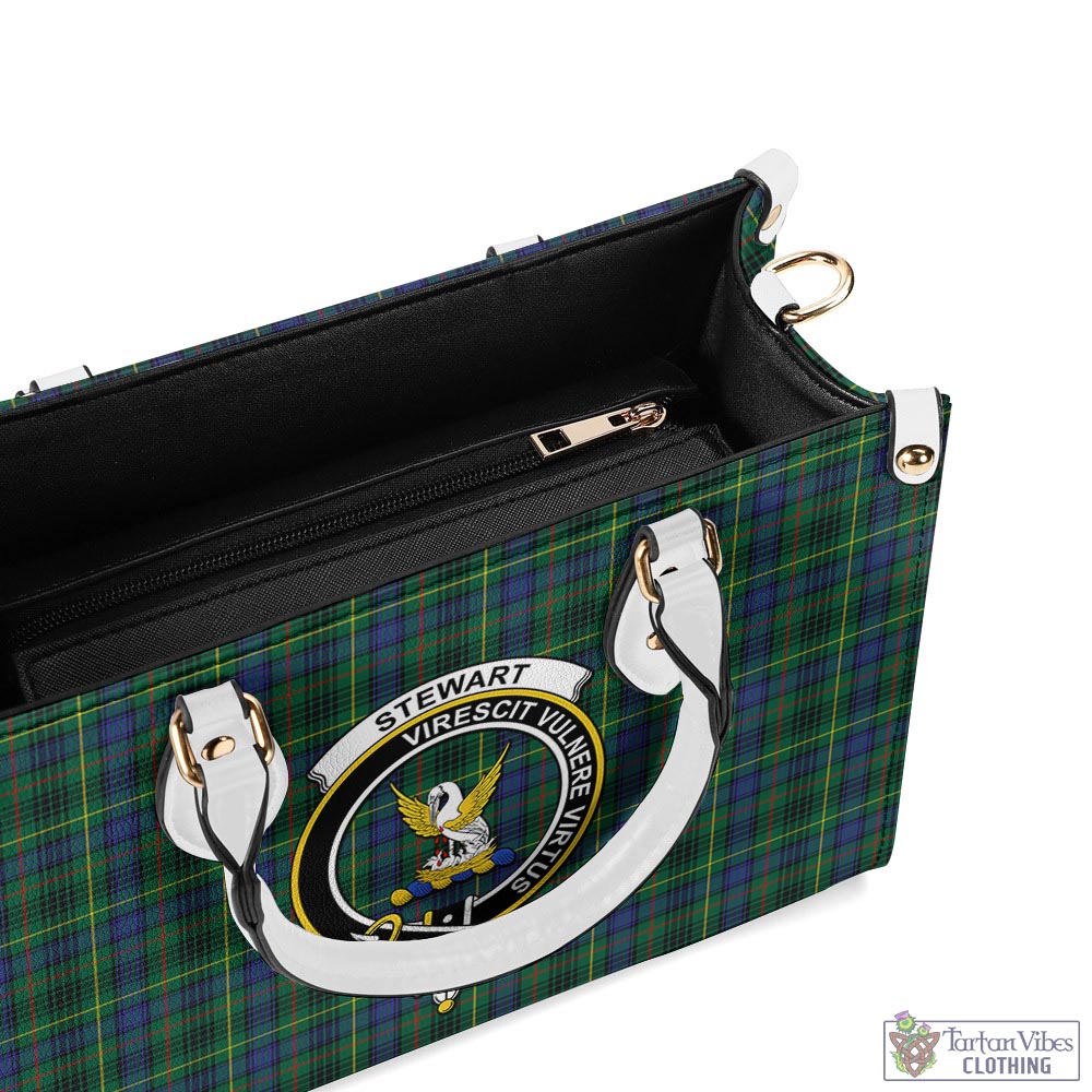 Tartan Vibes Clothing Stewart Hunting Modern Tartan Luxury Leather Handbags with Family Crest