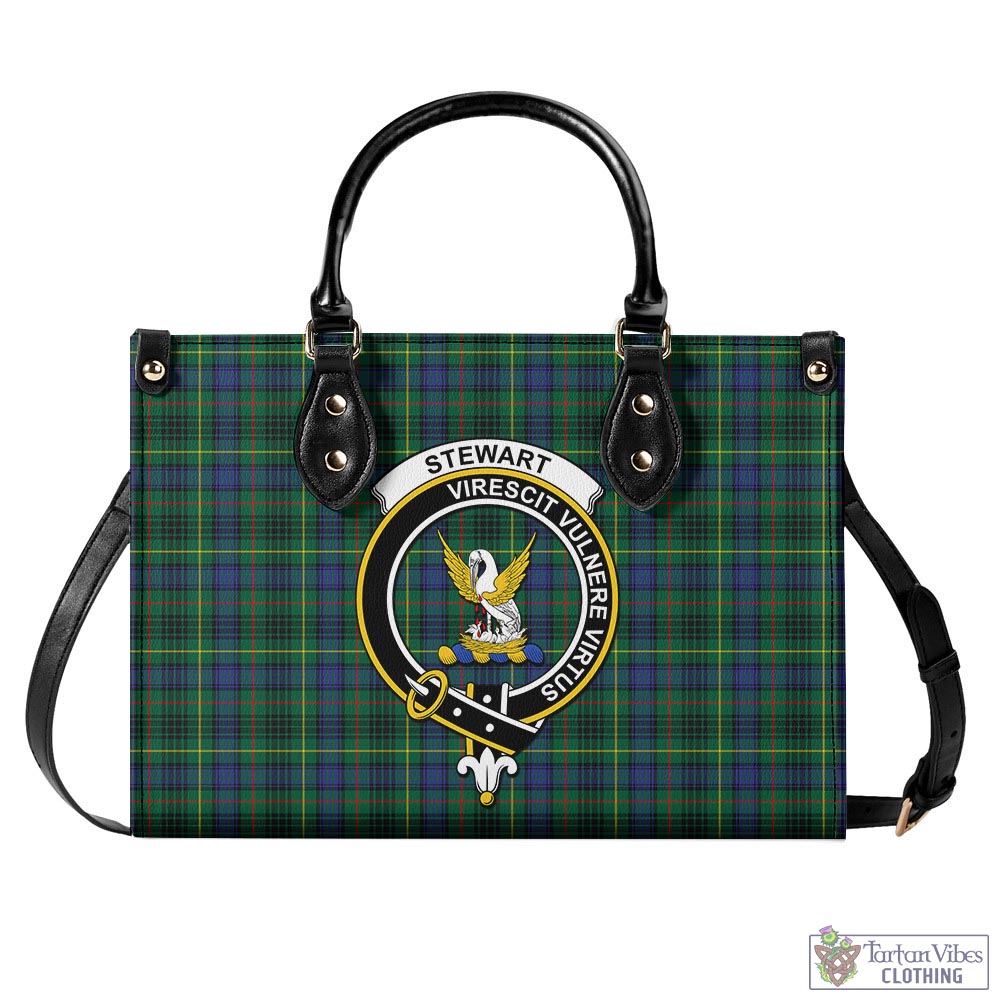 Tartan Vibes Clothing Stewart Hunting Modern Tartan Luxury Leather Handbags with Family Crest