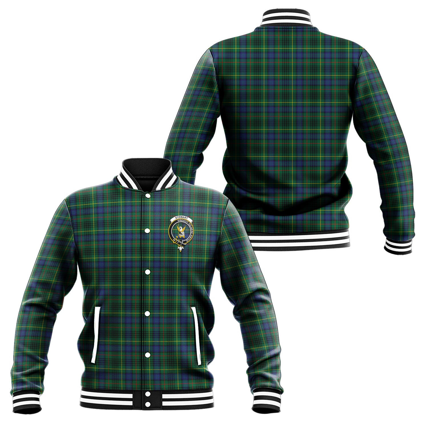 Stewart Hunting Modern Tartan Baseball Jacket with Family Crest Unisex - Tartan Vibes Clothing