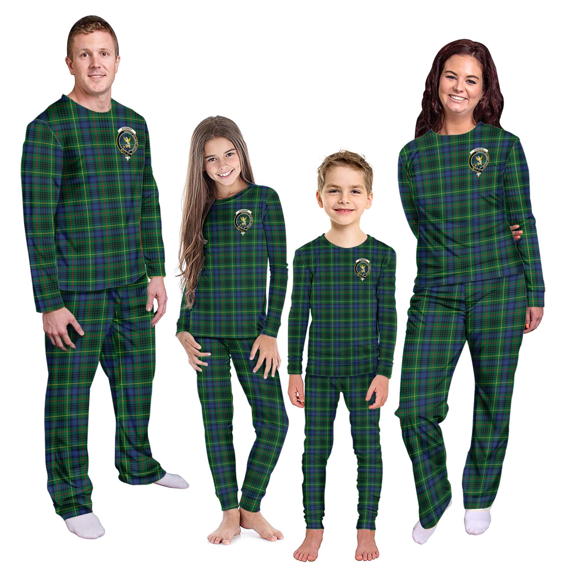 Stewart Hunting Modern Tartan Pajamas Family Set with Family Crest - Tartanvibesclothing