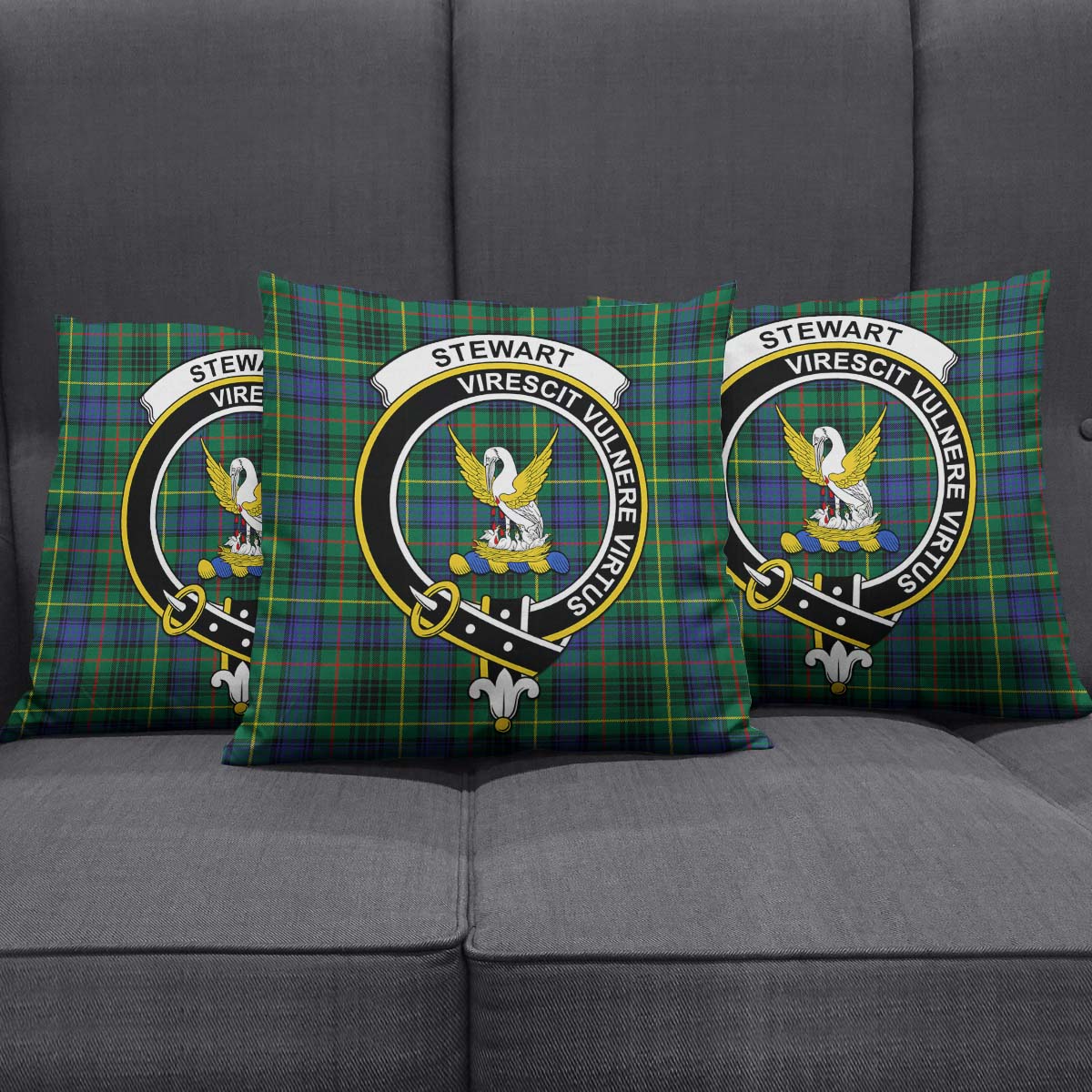 Stewart Hunting Modern Tartan Pillow Cover with Family Crest Square Pillow Cover - Tartanvibesclothing