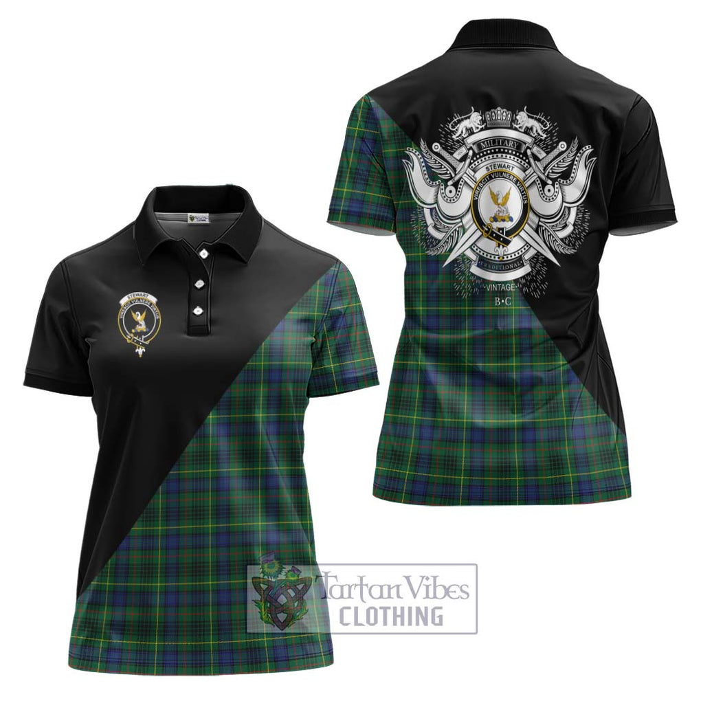 Stewart Hunting Modern Tartan Women's Polo Shirt with Family Crest and Military Logo Style Women - Tartanvibesclothing Shop