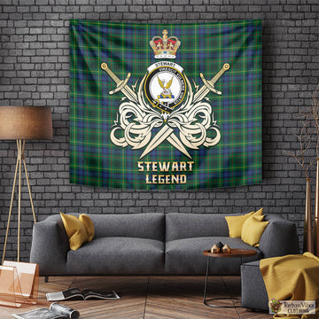 Stewart Hunting Modern Tartan Tapestry with Clan Crest and the Golden Sword of Courageous Legacy