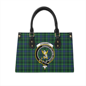 Stewart Hunting Modern Tartan Leather Bag with Family Crest
