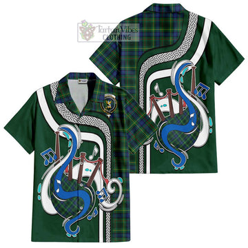 Stewart Hunting Modern Tartan Short Sleeve Button Shirt with Epic Bagpipe Style