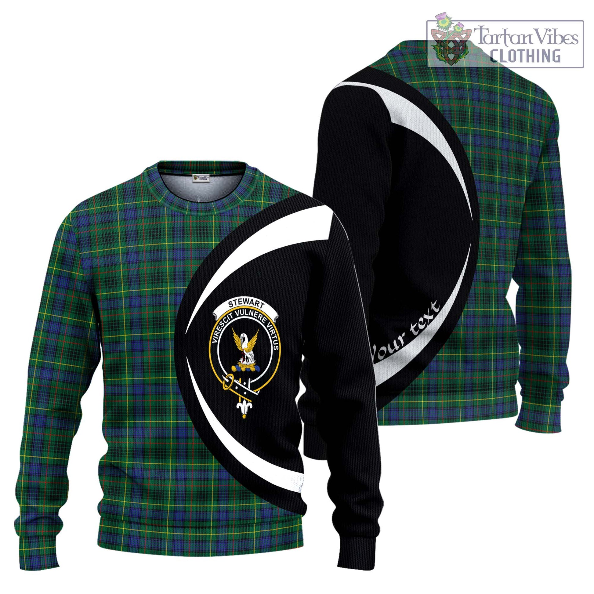 Stewart Hunting Modern Tartan Knitted Sweater with Family Crest Circle Style Unisex - Tartan Vibes Clothing