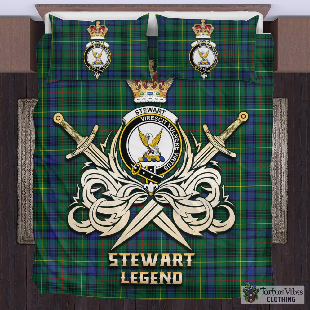 Tartan Vibes Clothing Stewart Hunting Modern Tartan Bedding Set with Clan Crest and the Golden Sword of Courageous Legacy