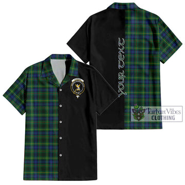 Stewart Hunting Modern Tartan Short Sleeve Button Shirt with Family Crest and Half Of Me Style