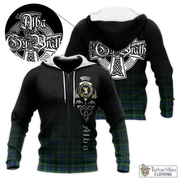 Stewart Hunting Modern Tartan Knitted Hoodie Featuring Alba Gu Brath Family Crest Celtic Inspired