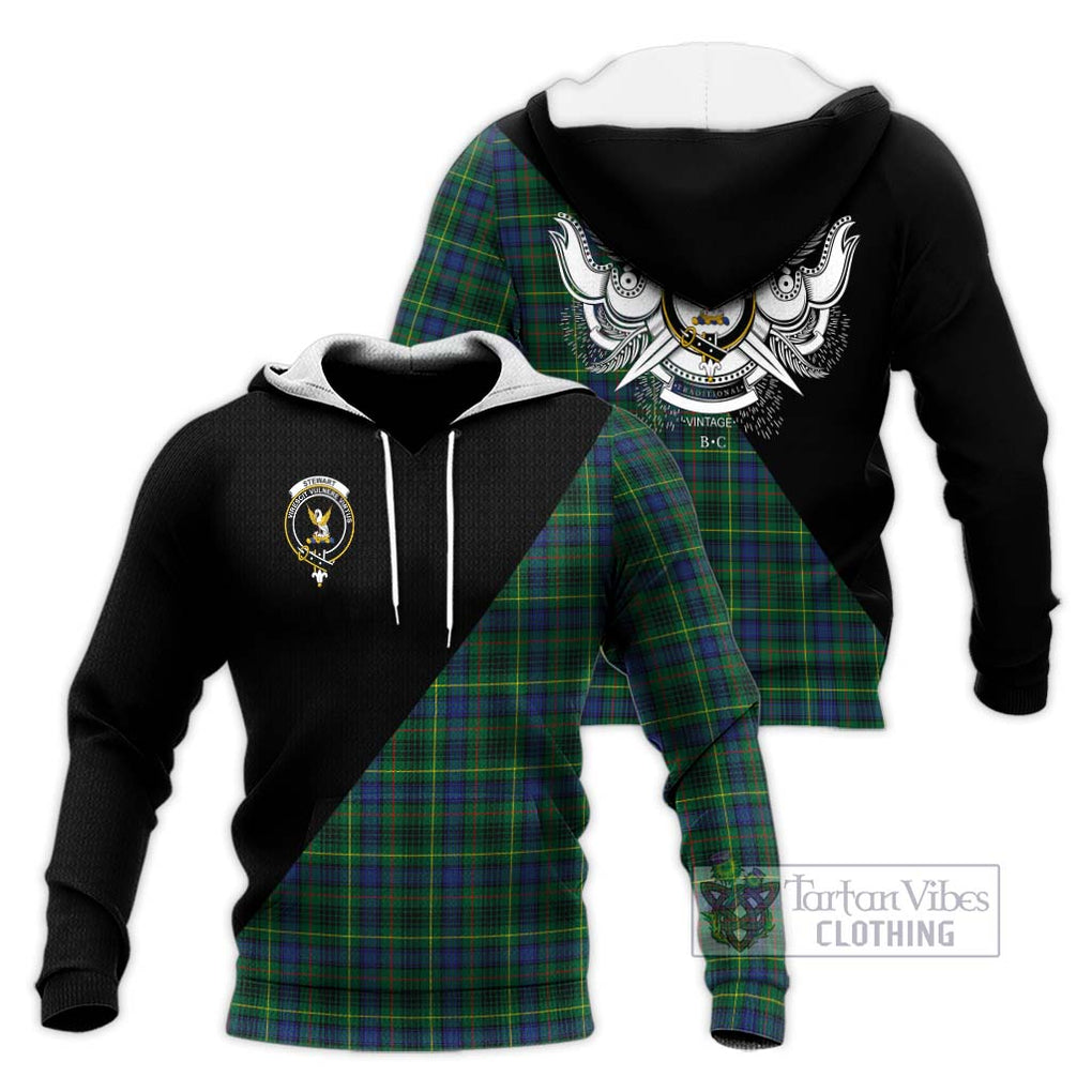 Stewart Hunting Modern Tartan Knitted Hoodie with Family Crest and Military Logo Style Unisex Knitted Pullover Hoodie - Tartanvibesclothing Shop