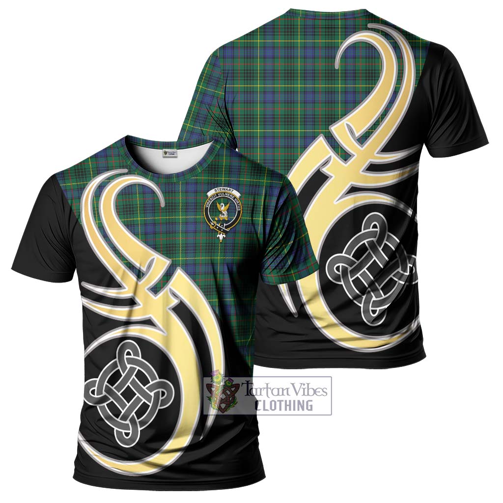 Tartan Vibes Clothing Stewart Hunting Modern Tartan T-Shirt with Family Crest and Celtic Symbol Style