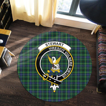 Stewart Hunting Modern Tartan Round Rug with Family Crest