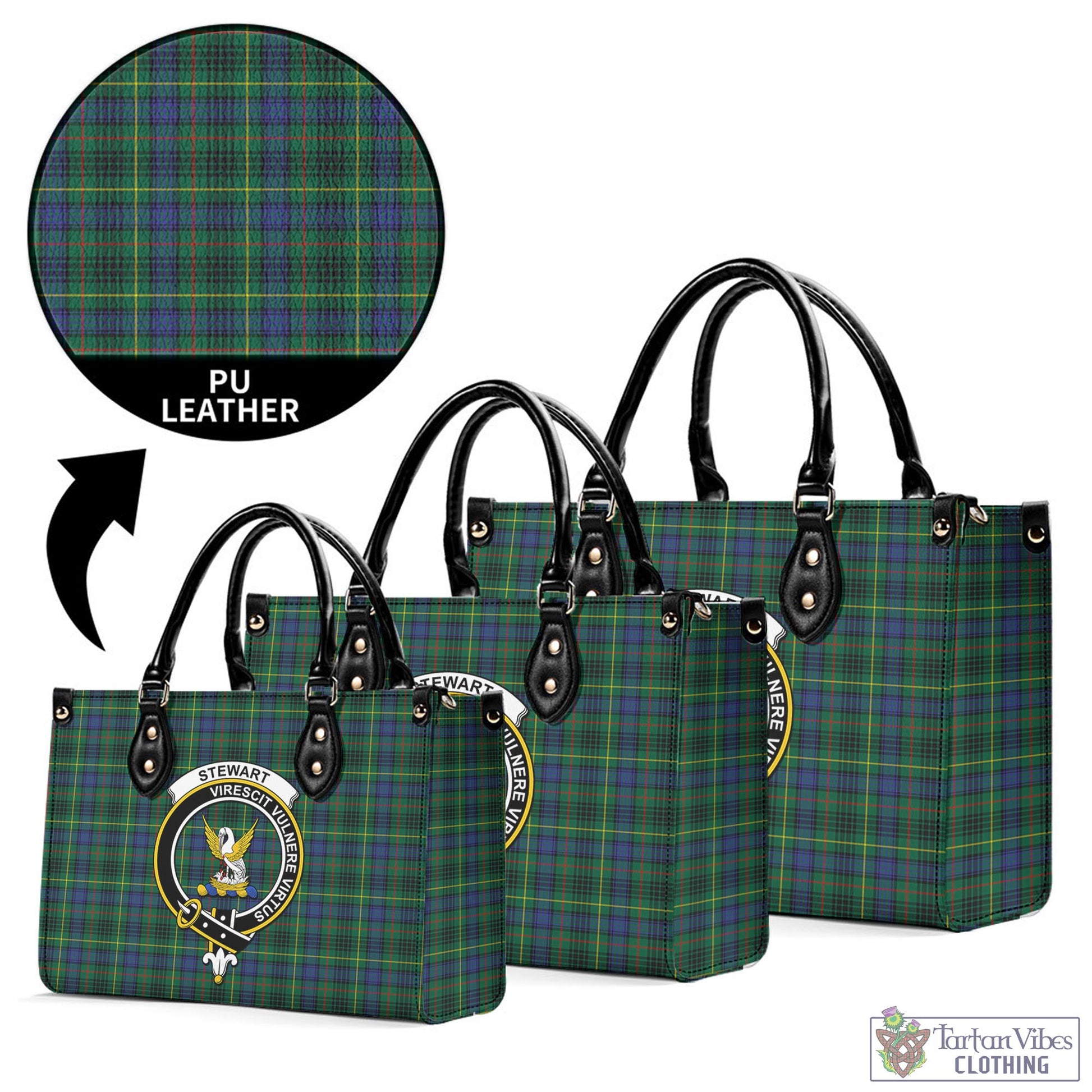 Tartan Vibes Clothing Stewart Hunting Modern Tartan Luxury Leather Handbags with Family Crest