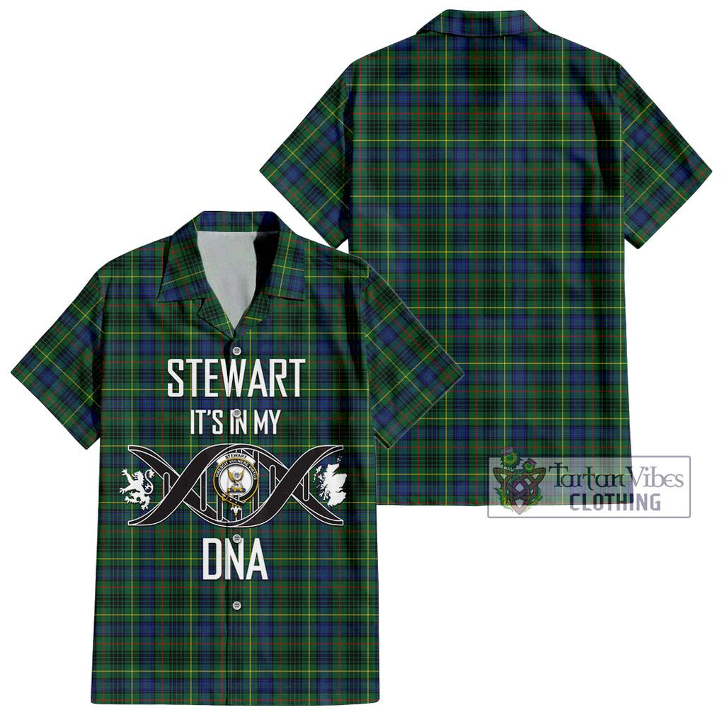 Stewart Hunting Modern Tartan Short Sleeve Button Shirt with Family Crest DNA In Me Style Kid - Tartanvibesclothing Shop