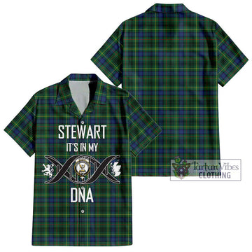 Stewart Hunting Modern Tartan Short Sleeve Button Shirt with Family Crest DNA In Me Style